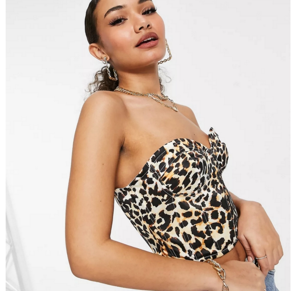 Asos Leopard Print Bustier Corset Strapless Top